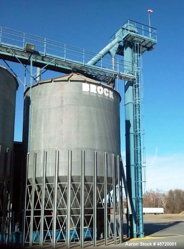 Used- Bulk Storage for Walnuts. Including: (4)  8,000 cubic foot round galvanized steel bins, 21.5 foot diameter.  (1) 36” x...