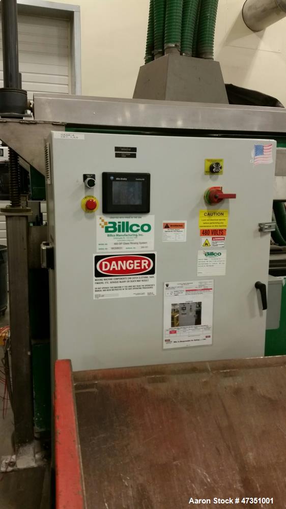 Used Billco Washing / Rinsing / Drying System. Includes: glass washer, Model 460-8SP. (2) glass rinsing machines, Model 460-SP. (5) glass roller tables, (2) glass beveling system, (5) heads per side ...