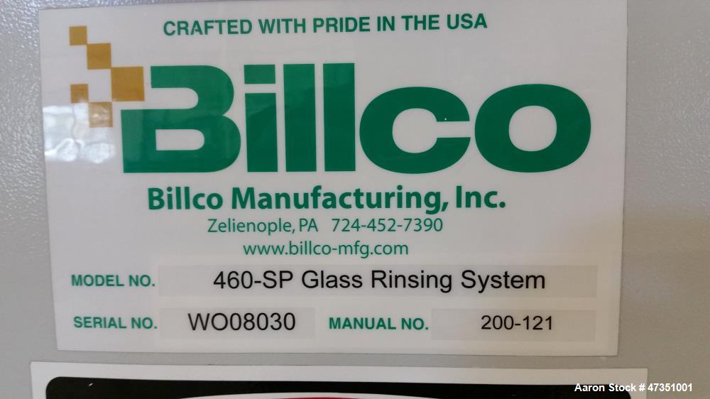 Used Billco Washing / Rinsing / Drying System. Includes: glass washer, Model 460-8SP. (2) glass rinsing machines, Model 460-SP. (5) glass roller tables, (2) glass beveling system, (5) heads per side ...
