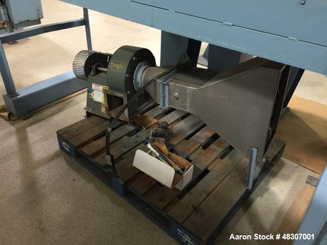 Used Lyons Pilot Coater/Laminator. 15" max coating width, 6" min. 30' oven, 304 SS, two zone, natural gas fired, 18" wide idler rolls. Nip fed three roll reverse roll coating station. Knife over roll...