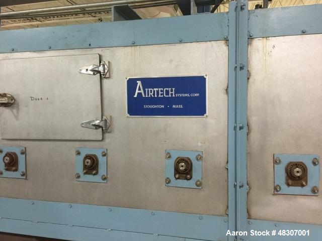 Used Lyons Pilot Coater/Laminator. 15" max coating width, 6" min. 30' oven, 304 SS, two zone, natural gas fired, 18" wide idler rolls. Nip fed three roll reverse roll coating station. Knife over roll...