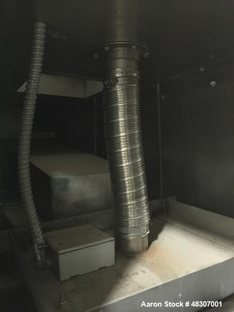 Used Lyons Pilot Coater/Laminator. 15" max coating width, 6" min. 30' oven, 304 SS, two zone, natural gas fired, 18" wide idler rolls. Nip fed three roll reverse roll coating station. Knife over roll...