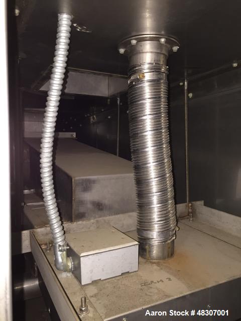 Used Lyons Pilot Coater/Laminator. 15" max coating width, 6" min. 30' oven, 304 SS, two zone, natural gas fired, 18" wide idler rolls. Nip fed three roll reverse roll coating station. Knife over roll...