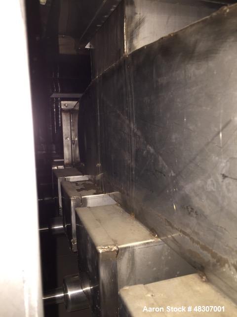 Used Lyons Pilot Coater/Laminator. 15" max coating width, 6" min. 30' oven, 304 SS, two zone, natural gas fired, 18" wide idler rolls. Nip fed three roll reverse roll coating station. Knife over roll...