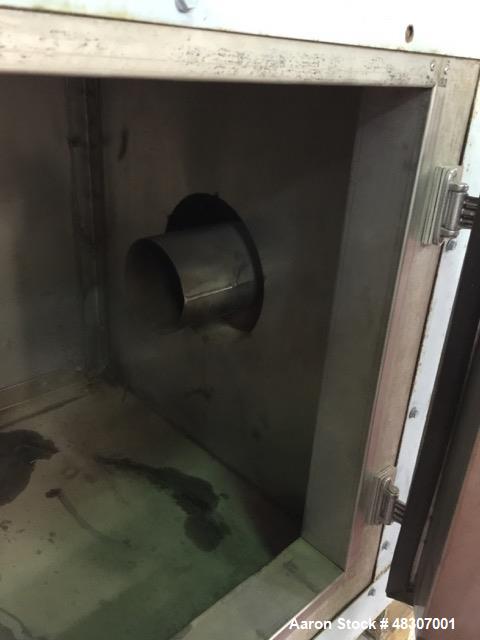 Used Lyons Pilot Coater/Laminator. 15" max coating width, 6" min. 30' oven, 304 SS, two zone, natural gas fired, 18" wide idler rolls. Nip fed three roll reverse roll coating station. Knife over roll...