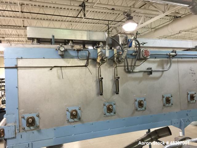 Used- Lyons Pilot Coater/Laminator. 15" max coating width, 6" min. 30' oven, 304 SS, two zone, natural gas fired, 18" wide i...