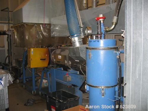 USED: Plastic recycling plant with an inlet capacity of 1760 lbs(800 kgs) and an extruded output capacity of 825 lbs (375 kgs) perhour, consisting of: (1) Skals Maskinfabrik type KT case emptyingdevi...