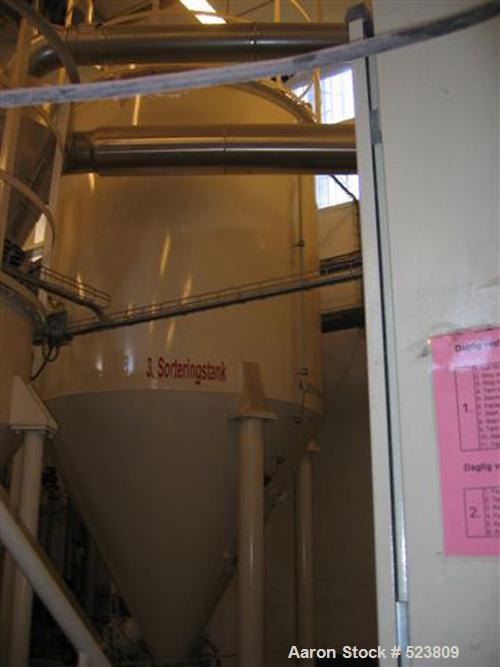 USED: Plastic recycling plant with an inlet capacity of 1760 lbs(800 kgs) and an extruded output capacity of 825 lbs (375 kgs) perhour, consisting of: (1) Skals Maskinfabrik type KT case emptyingdevi...