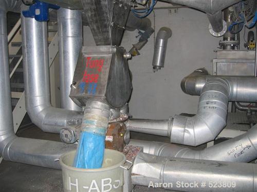 USED: Plastic recycling plant with an inlet capacity of 1760 lbs(800 kgs) and an extruded output capacity of 825 lbs (375 kgs) perhour, consisting of: (1) Skals Maskinfabrik type KT case emptyingdevi...