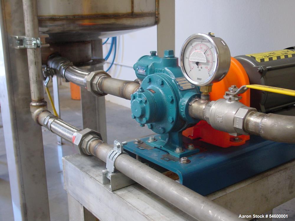 Used 220 Gallon Stainless Steel Petroleum Mixing Tank & Metered Transfer System – 5 HP Agitator with Blackmer Pump