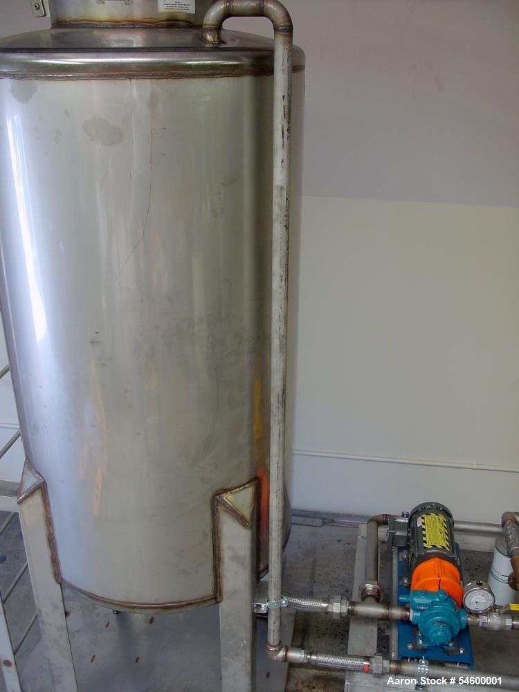Used 220 Gallon Stainless Steel Petroleum Mixing Tank & Metered Transfer System – 5 HP Agitator with Blackmer Pump