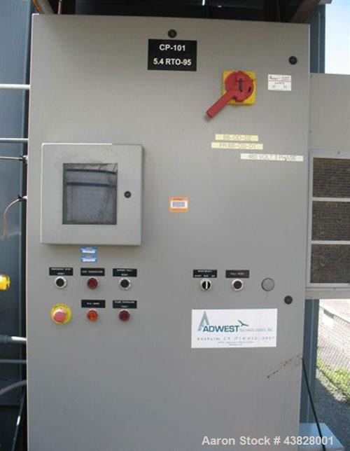 Used Adwest Technologies Retox 5.4 RTO95 Regenerative Thermal Oxidizer.  Dual chamber regenerative thermal oxidizer system, 5400 cfm with a 4:1 turn down ratio.  Manufactured 2009.  Less than 2000 ho...