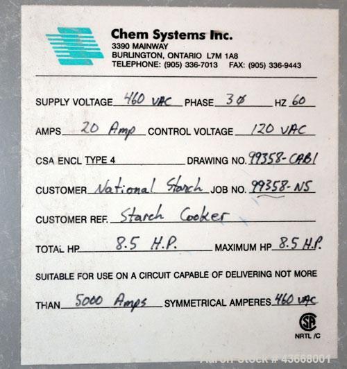 Used Chem Systems Starch Cooking System