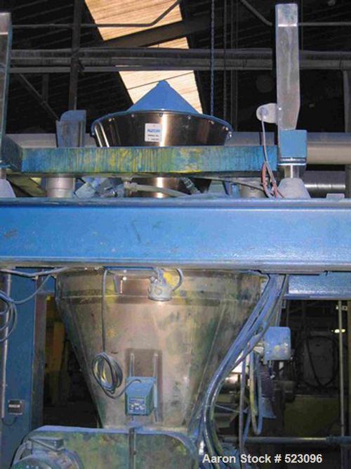 USED: Comac extrusion line. (1) Feeding system Matcon or Anag containers, servo lift Matcon (hydraulic lifting and positioning system), with 55 gallon (210 liter) Matcon buffer, screw feeder. (1) Com...