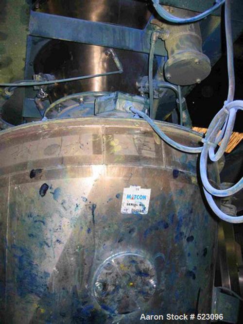 USED: Comac extrusion line. (1) Feeding system Matcon or Anag containers, servo lift Matcon (hydraulic lifting and positioning system), with 55 gallon (210 liter) Matcon buffer, screw feeder. (1) Com...