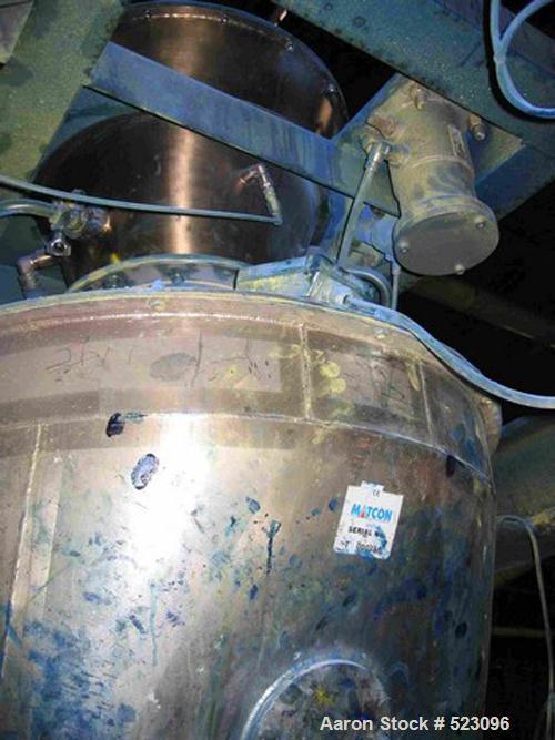 USED: Comac extrusion line. (1) Feeding system Matcon or Anag containers, servo lift Matcon (hydraulic lifting and positioning system), with 55 gallon (210 liter) Matcon buffer, screw feeder. (1) Com...