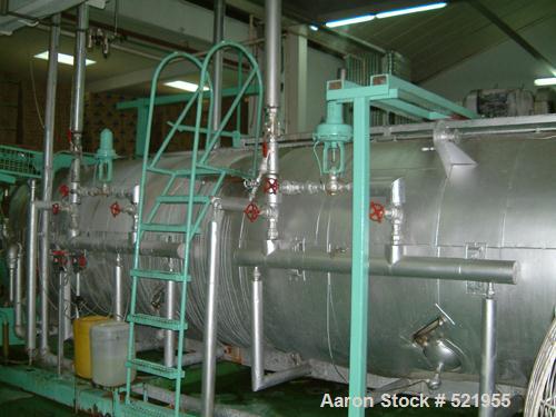 USED: 3 shell FMC rotary sterilizer plant consisting of: (1) FCM atmospheric heater with a capacity of 3008 cans, (1) FMC pressure cooker with a capacity of 2568 cans, (1) FMC pressure cooler with a ...