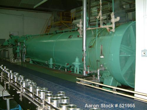 USED: 3 shell FMC rotary sterilizer plant consisting of: (1) FCM atmospheric heater with a capacity of 3008 cans, (1) FMC pressure cooker with a capacity of 2568 cans, (1) FMC pressure cooler with a ...