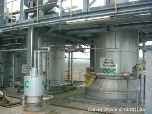 Used GEA Niro Kestner Desalination Plant, titanium. Plant feed rate is approximately 982 cubic feet/h (27,800 liters/h), evaporator consumes approximately 9.5 tons/h (8600 kg/h) of steam. The plant i...