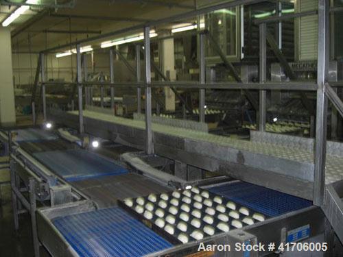Used Mecatherm Baguette Line, output capacity 24,000 baguettes.Comprised of: (2) Mecatherm 2500 baguette lines dough divider, master roll, partial device for rolls, metal sheets transportation.(1) Cu...