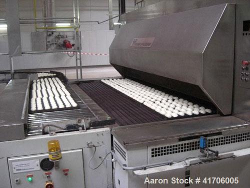 Used Mecatherm Baguette Line, output capacity 24,000 baguettes.Comprised of: (2) Mecatherm 2500 baguette lines dough divider, master roll, partial device for rolls, metal sheets transportation.(1) Cu...