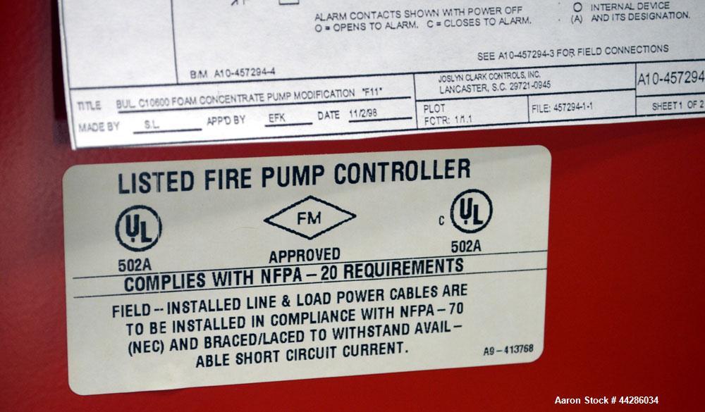Used Ansul Foam Fire Suppression System Consisting Of: (1) Joslyn Clark Ansul Wall Mounted Fire Suppression System Foam Pump Controller, Model C6A1244F11, serial#240016. Maximum Water Pressure 300 ps...