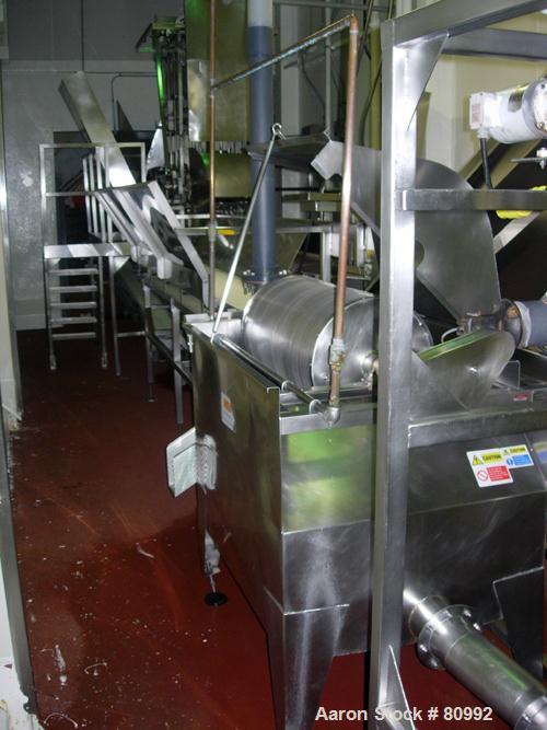 Used Cabbage Preparation Line Consisting Of: (1) Dual lane cabbage corer/cutter. (1) 24" diameter dual Kibby shredder with (2) 1/2 hp, (2) 3 hp motors. (1) 24" diameter Kibby shredder with 2 hp, 3 hp...