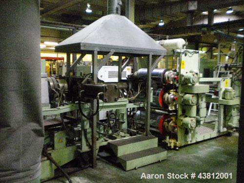Used OMV E35-2 Extrusion Line.  Previously used for polypropylene cups.  Scheme 61-614.  Comprised of (1) single screw extruder, (1) mold with 18 cavities, (1) thermoformer, motor 335 hp (250 kW), 50...