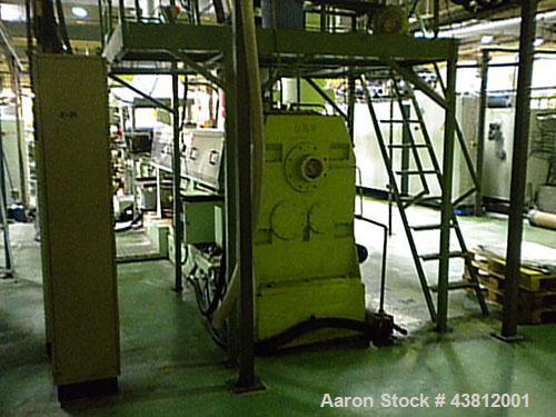 Used OMV E35-2 Extrusion Line.  Previously used for polypropylene cups.  Scheme 61-614.  Comprised of (1) single screw extruder, (1) mold with 18 cavities, (1) thermoformer, motor 335 hp (250 kW), 50...
