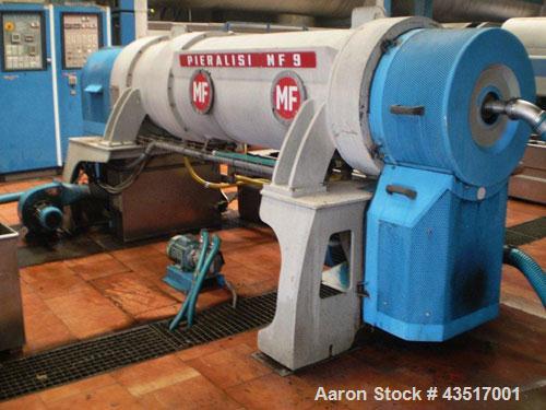 Used Pieralisi Olive Oil Plant comprised of:  (1) Pieralisi MF9 three phase decanter centrifuge, bowl speed 3350 rpm, bowl diameter 470 mm, 60 hp/45 kW, 50 hz.  (1) Pieralisis 2 body blender, capacit...