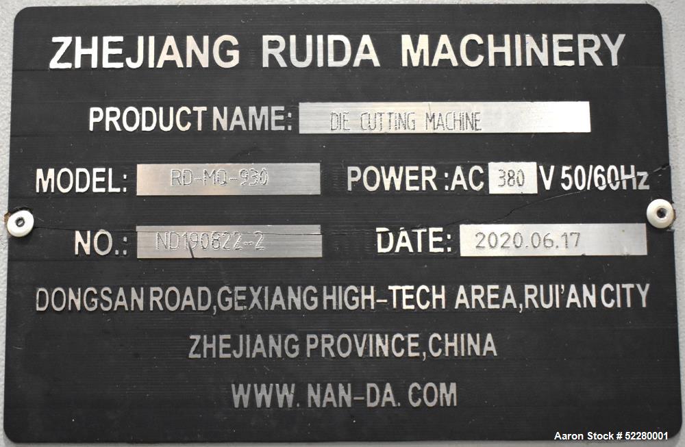 Zhejiang Ruida Machinery Model RD-MQ-930 High Speed Automatic Reel Paper Die-Cut