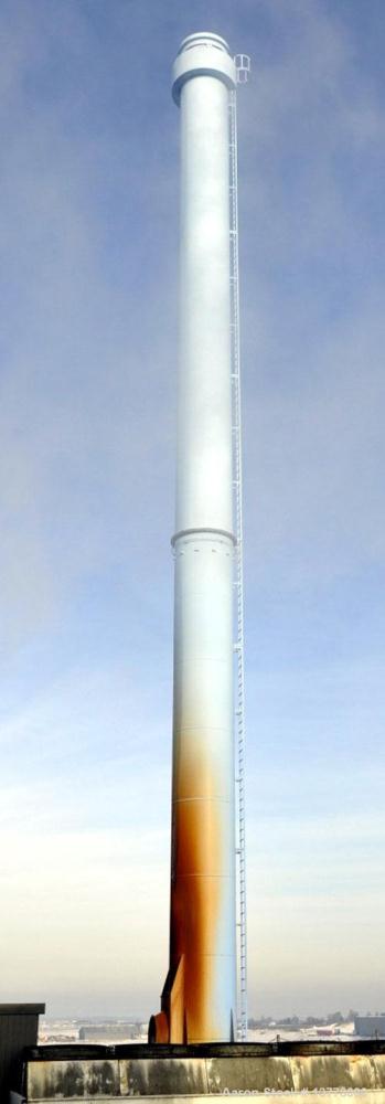 Used Steelcon-Esbjerg Chimney. 5'9" diameter x 162'5" high (1800 mm diameter x 50000 mm high). Material of construction is stainless steel cone on exhaust product contact points, carbon steel externa...