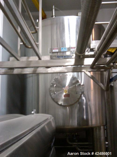 Used Complete Processing Line that fed a TetraPak A3 Flex Filler including:  Tetra Alsafe sterile tank 12,000 liter, apporixmately 3,000 gallon, rated 200 psi, jacketed, on scales, sweep mixer; Tetra...