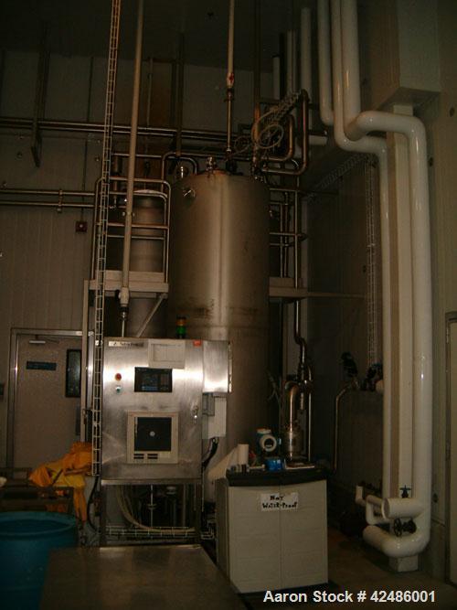 Used Complete Processing Line that fed a TetraPak A3 Flex Filler including:  Tetra Alsafe sterile tank 12,000 liter, apporixmately 3,000 gallon, rated 200 psi, jacketed, on scales, sweep mixer; Tetra...