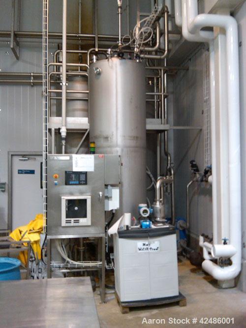 Used Complete Processing Line that fed a TetraPak A3 Flex Filler including:  Tetra Alsafe sterile tank 12,000 liter, apporixmately 3,000 gallon, rated 200 psi, jacketed, on scales, sweep mixer; Tetra...