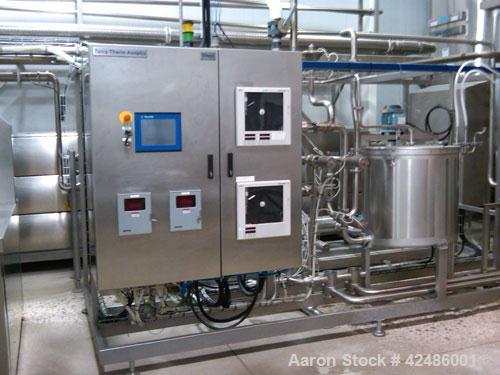 Used Complete Processing Line that fed a TetraPak A3 Flex Filler including:  Tetra Alsafe sterile tank 12,000 liter, apporixmately 3,000 gallon, rated 200 psi, jacketed, on scales, sweep mixer; Tetra...