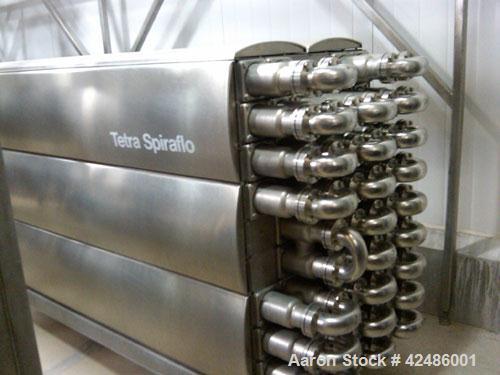 Used Complete Processing Line that fed a TetraPak A3 Flex Filler including:  Tetra Alsafe sterile tank 12,000 liter, apporixmately 3,000 gallon, rated 200 psi, jacketed, on scales, sweep mixer; Tetra...