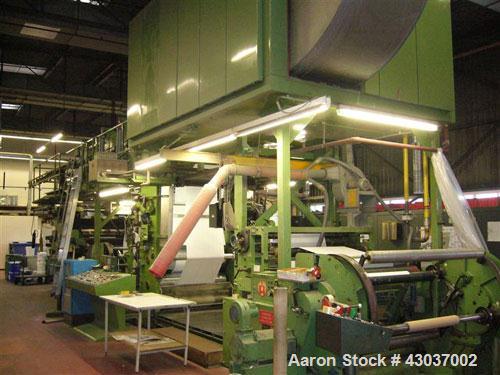 Used W&H Olympia NC 736 Flexo Printing Plant for HDPE and LDPE.  Comprised of:  (1) Flexo printing machine, 6 colors, material width 52" (1320 mm), maximum printing width 50" (1270 mm), gas drying, 2...