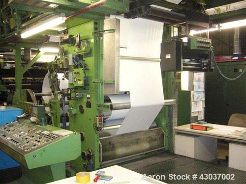 Used W&H Olympia NC 736 Flexo Printing Plant for HDPE and LDPE.  Comprised of:  (1) Flexo printing machine, 6 colors, material width 52" (1320 mm), maximum printing width 50" (1270 mm), gas drying, 2...