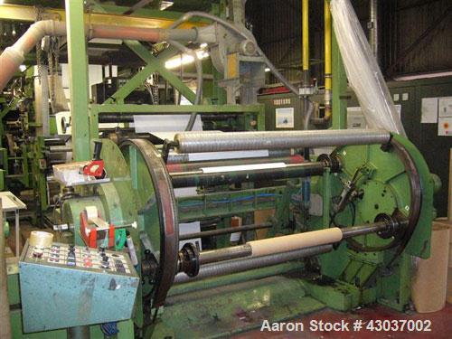 Used W&H Olympia NC 736 Flexo Printing Plant for HDPE and LDPE.  Comprised of:  (1) Flexo printing machine, 6 colors, material width 52" (1320 mm), maximum printing width 50" (1270 mm), gas drying, 2...