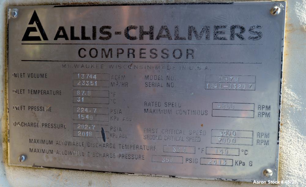 Used Allis Chalmers Single Stage Centrifugal Compressor, Model DH-7M