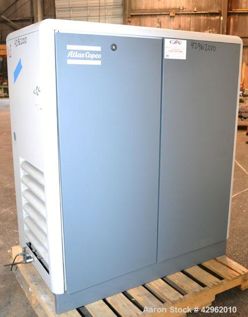 Used Atlas Copco Oil-Injected Rotary Screw Compressor, Model GA22. Air cooled, rated 119.5 CFM at 131 psi. Driven by a 22kw (30hp), 3/60/440-460 volt,3560 rpm motor. Includes a radial fan, oil separa...