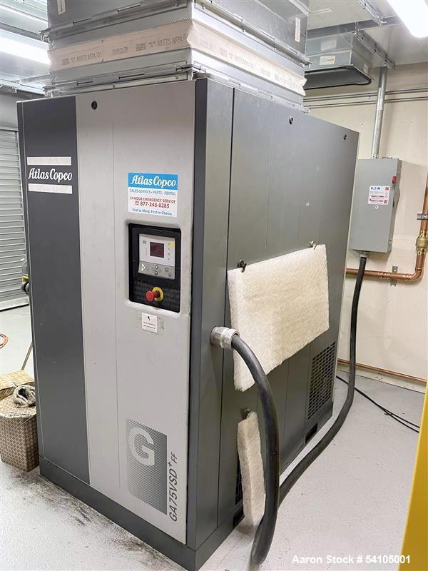 Used Atlas Copco GA75VSD+ FF Air Compressor | 100 HP | 476 CFM | 185 PSI | 2018