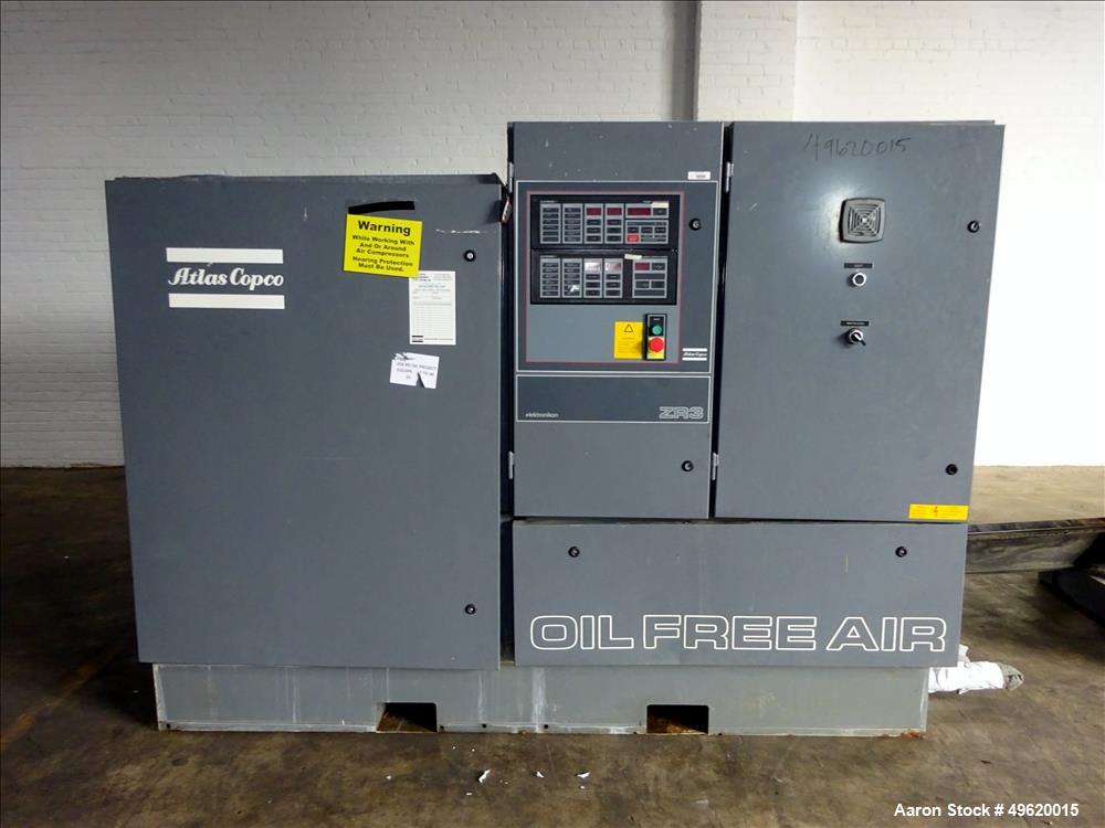 Used- Atlas Copco Water Cooled Oil Free Rotary Screw Compressor, Model ZR 3-63.