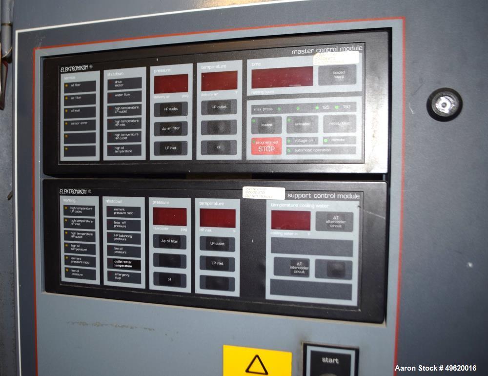 Used Atlas Copco Water Cooled Oil Free Rotary Screw Compressor, Model ZR 3-63. Approximate capacity 790 CFM, 125 psi. Driven by a 200hp, 3/60/460 volt, 3580 rpm motor. With Elektronikon panel, serial...