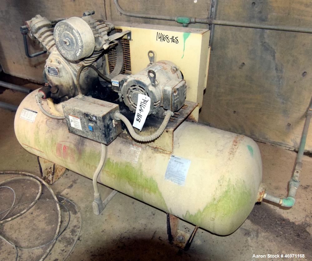 Used Ingersoll Rand Reciprocating Air Compressor, Model 2475D5. Rated 17.1 cfm at 90 psi. Driven by a 5hp, 3/60/200 volt, 1740 rpm motor. Mounted on an approximate 80 gallon horizontal tank. Serial# ...