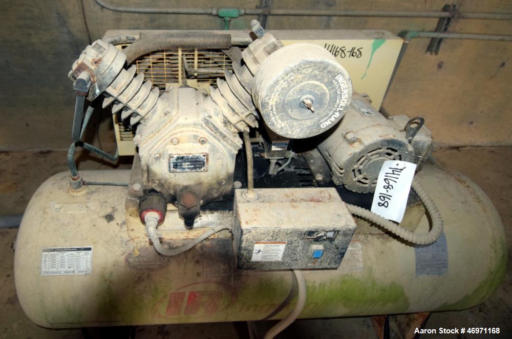 Used Ingersoll Rand Reciprocating Air Compressor, Model 2475D5. Rated 17.1 cfm at 90 psi. Driven by a 5hp, 3/60/200 volt, 1740 rpm motor. Mounted on an approximate 80 gallon horizontal tank. Serial# ...