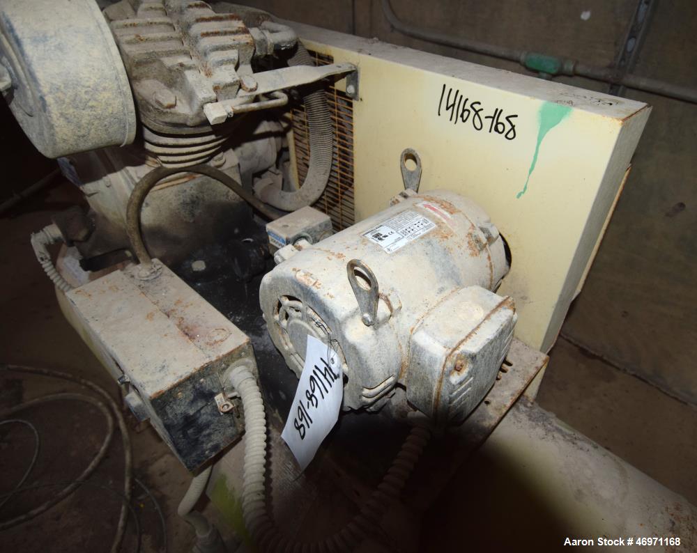 Used Ingersoll Rand Reciprocating Air Compressor, Model 2475D5. Rated 17.1 cfm at 90 psi. Driven by a 5hp, 3/60/200 volt, 1740 rpm motor. Mounted on an approximate 80 gallon horizontal tank. Serial# ...