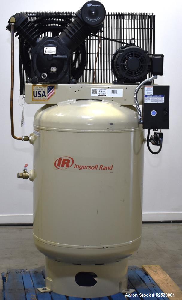 Used- Ingersoll Rand Air Compressor, Model 2545K10-V. 10 HP motor, Two-Stage Compressor, 120 Gallon tank, Vertical. Rated 17...