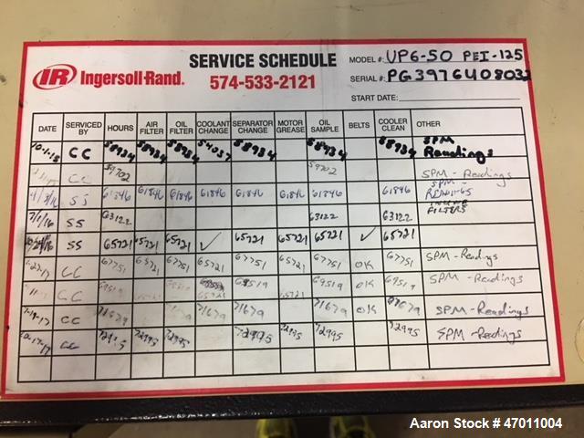 Used 50 HP Ingersoll-Rand Air Compressor, Model UP6-50PEI-125 PG3976V08032. 125 psi max. 72,996 hrs.